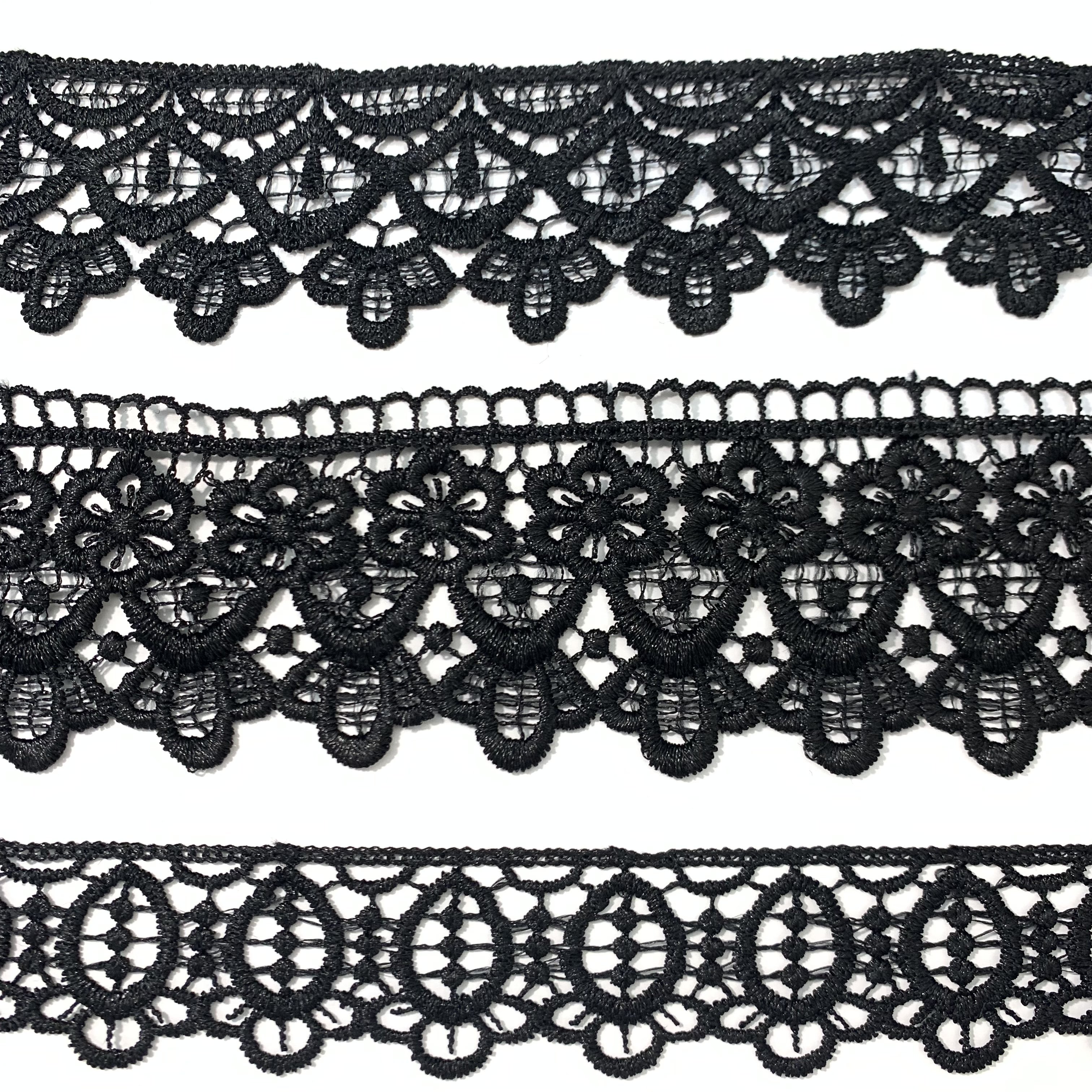 Factory Wholesale Cheap Polyester Lace Fabric Renda Wide Embroidery Black Lace Trim