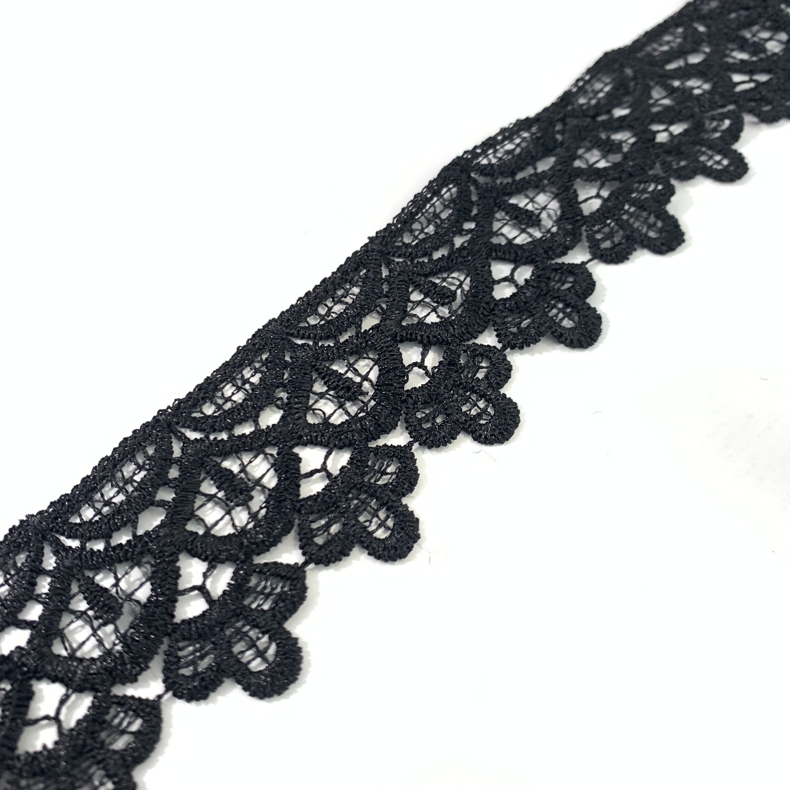 Factory Wholesale Cheap Polyester Lace Fabric Renda Wide Embroidery Black Lace Trim