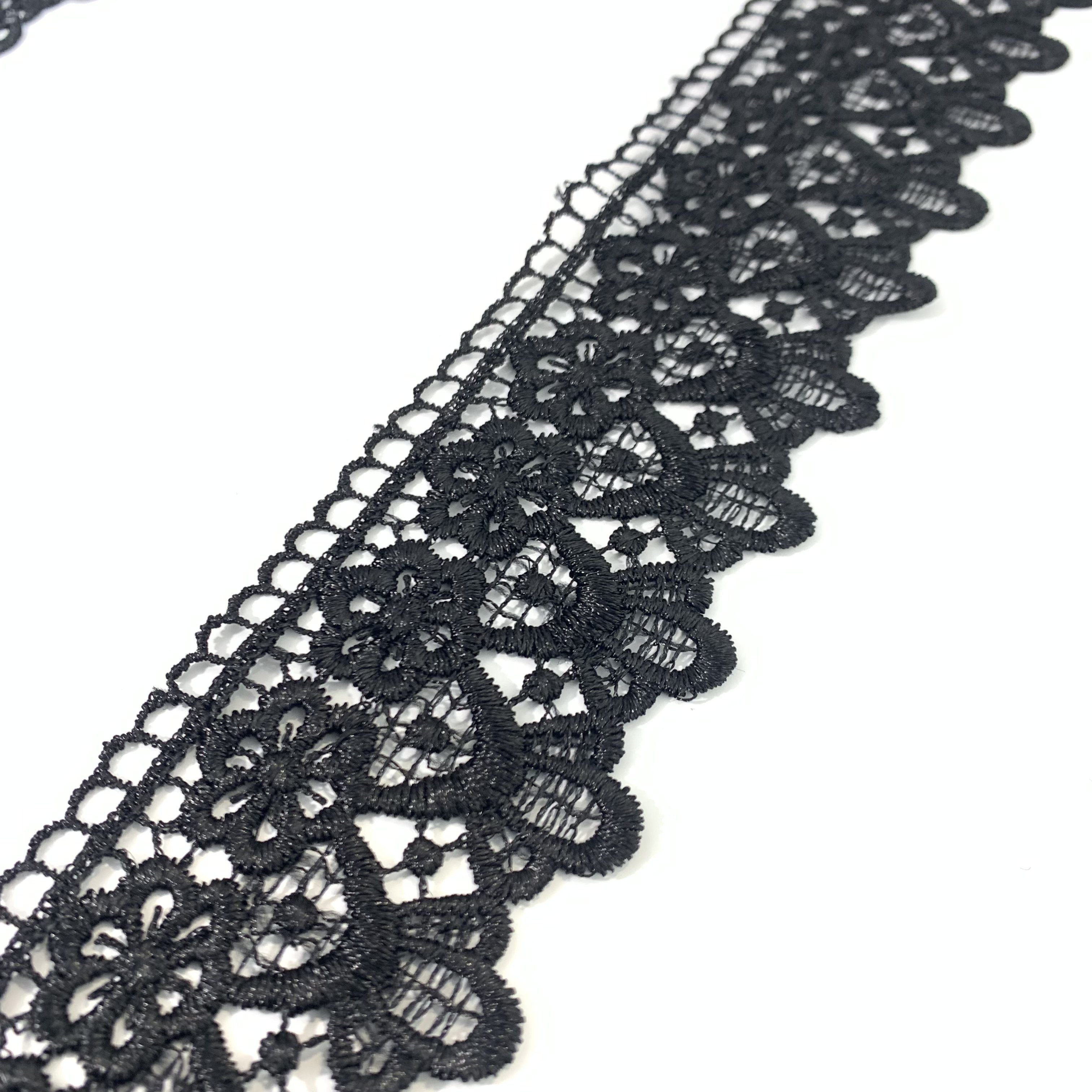 Factory Wholesale Cheap Polyester Lace Fabric Renda Wide Embroidery Black Lace Trim