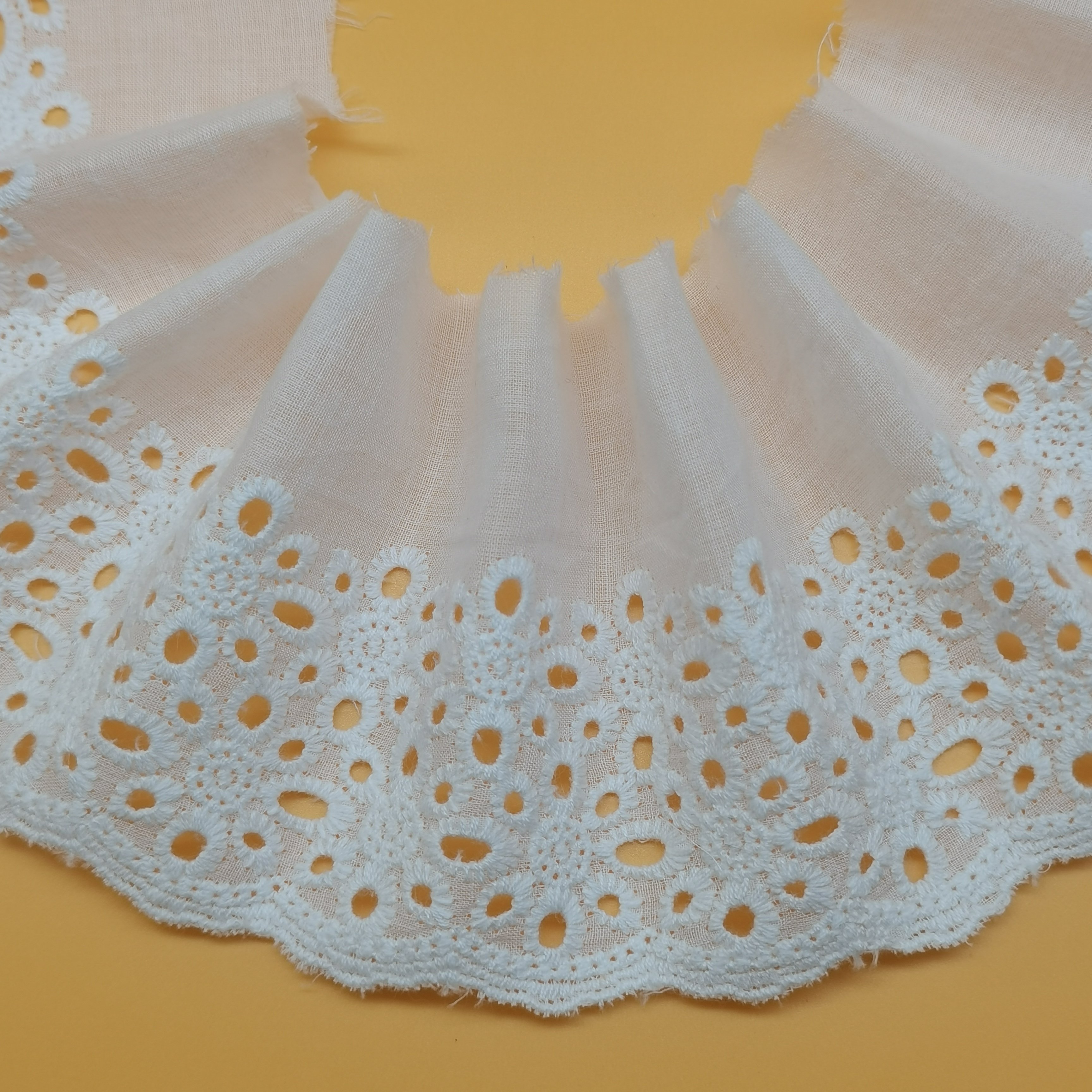 100% Cotton Composition Lace Trim Embroidery Hollowed 3D Flower Design for Women's Lingerie and Dresses