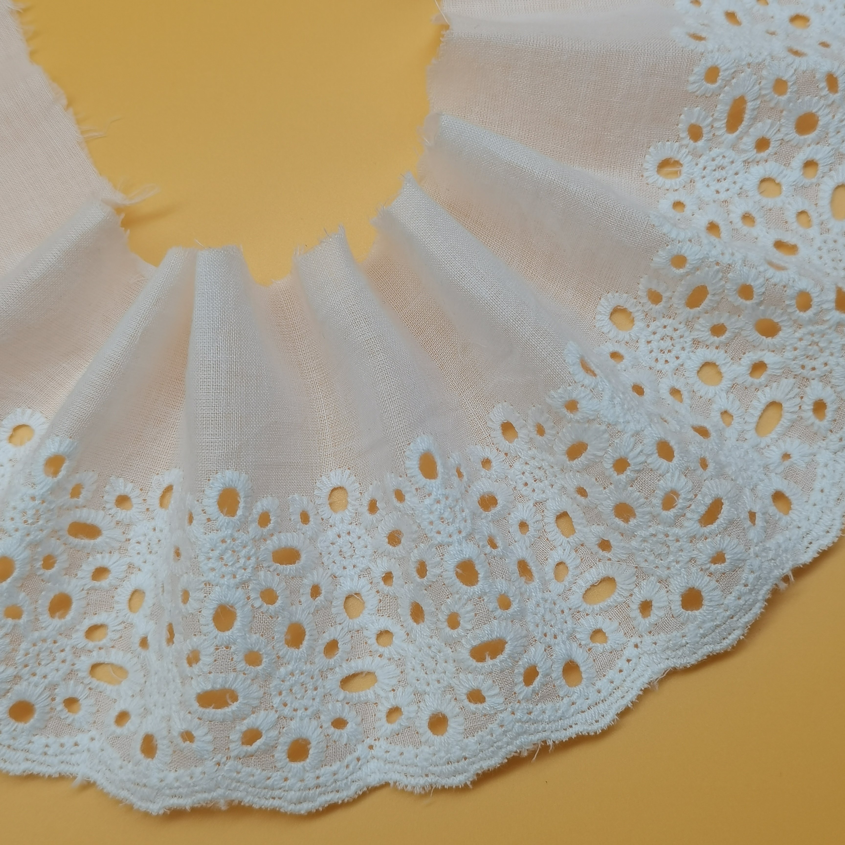 100% Cotton Composition Lace Trim Embroidery Hollowed 3D Flower Design for Women's Lingerie and Dresses