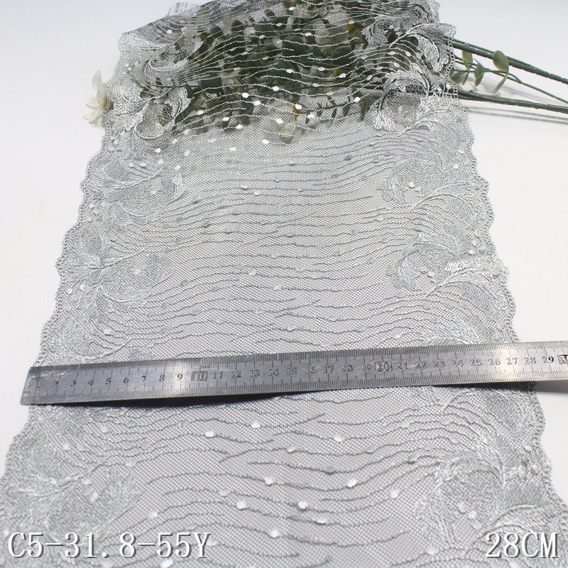 Wholesale 28cm leaves Embroidery Lace Trim Soft black Mesh Tulle Lace fabric for ladies dress lingerie underwear