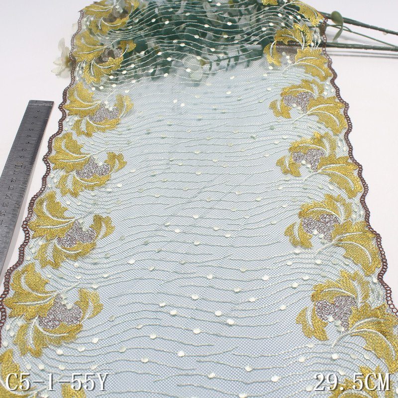 Wholesale 28cm leaves Embroidery Lace Trim Soft black Mesh Tulle Lace fabric for ladies dress lingerie underwear