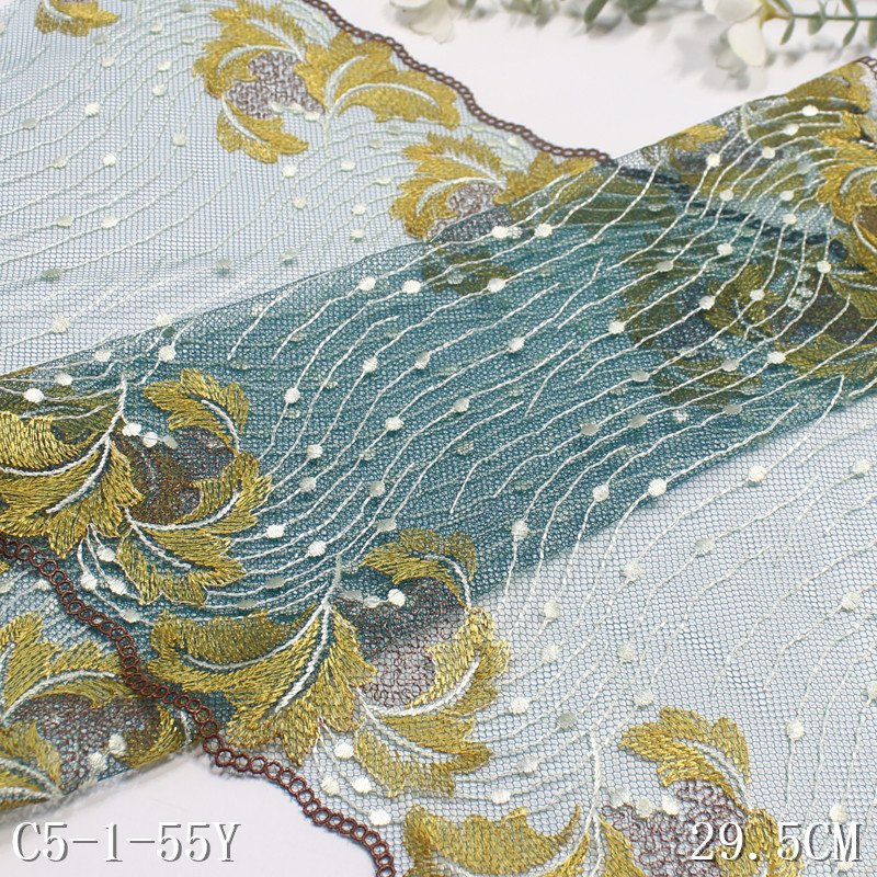 Wholesale 28cm leaves Embroidery Lace Trim Soft black Mesh Tulle Lace fabric for ladies dress lingerie underwear