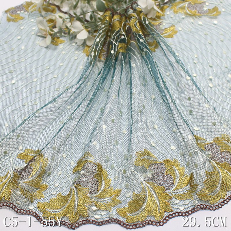 Wholesale 28cm leaves Embroidery Lace Trim Soft black Mesh Tulle Lace fabric for ladies dress lingerie underwear