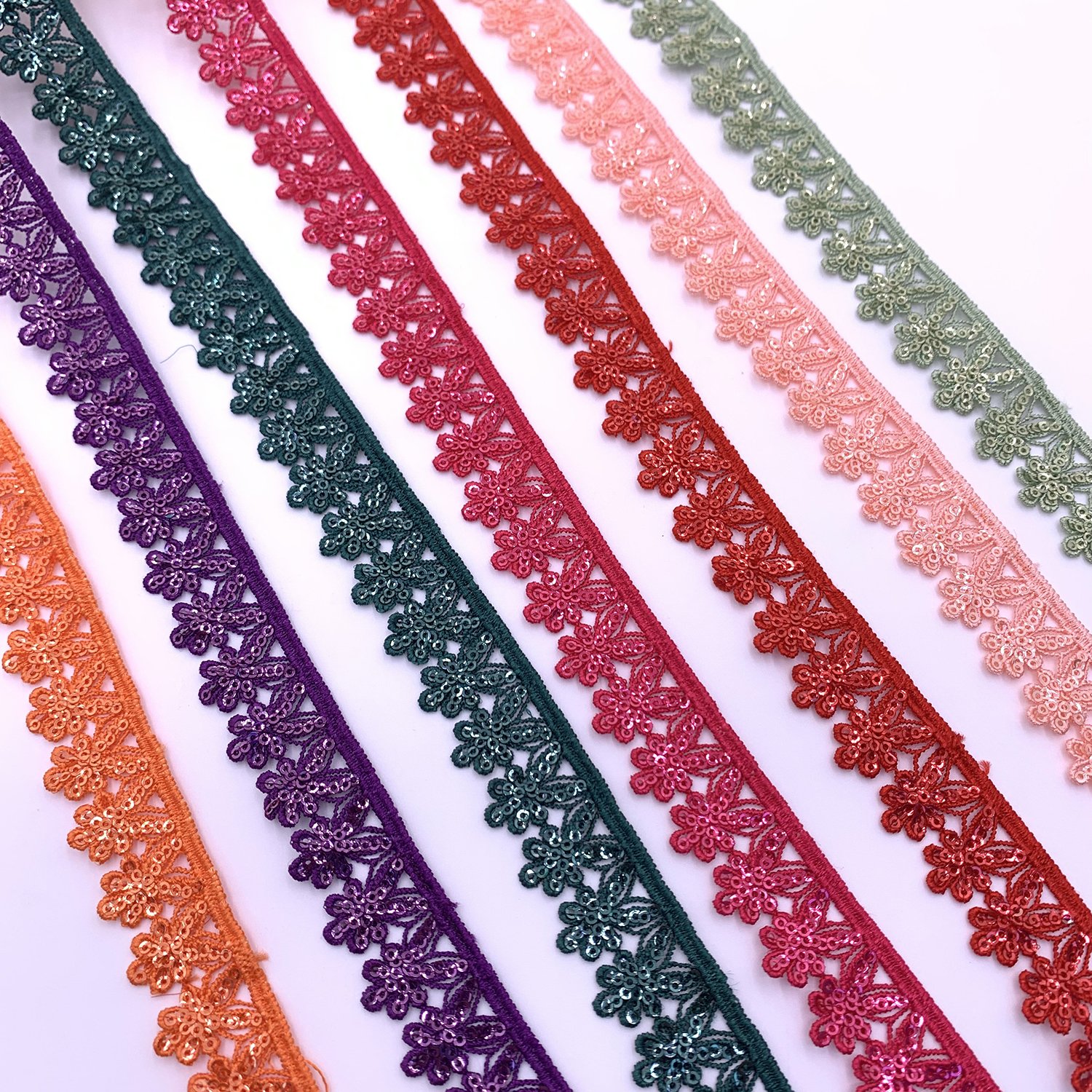 new design Custom colors sequence gpo lace polyester embroidery sequin lace trim
