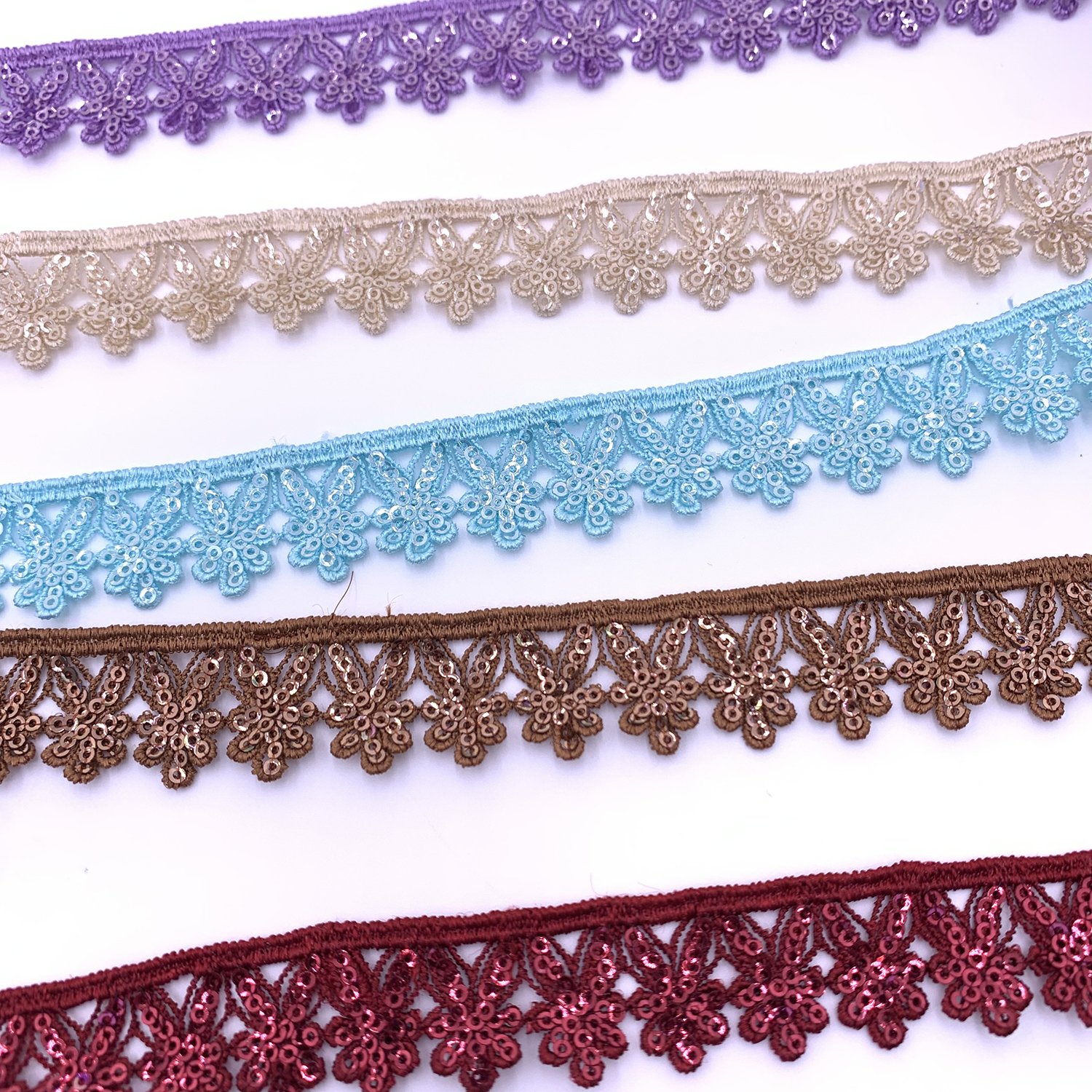 new design Custom colors sequence gpo lace polyester embroidery sequin lace trim