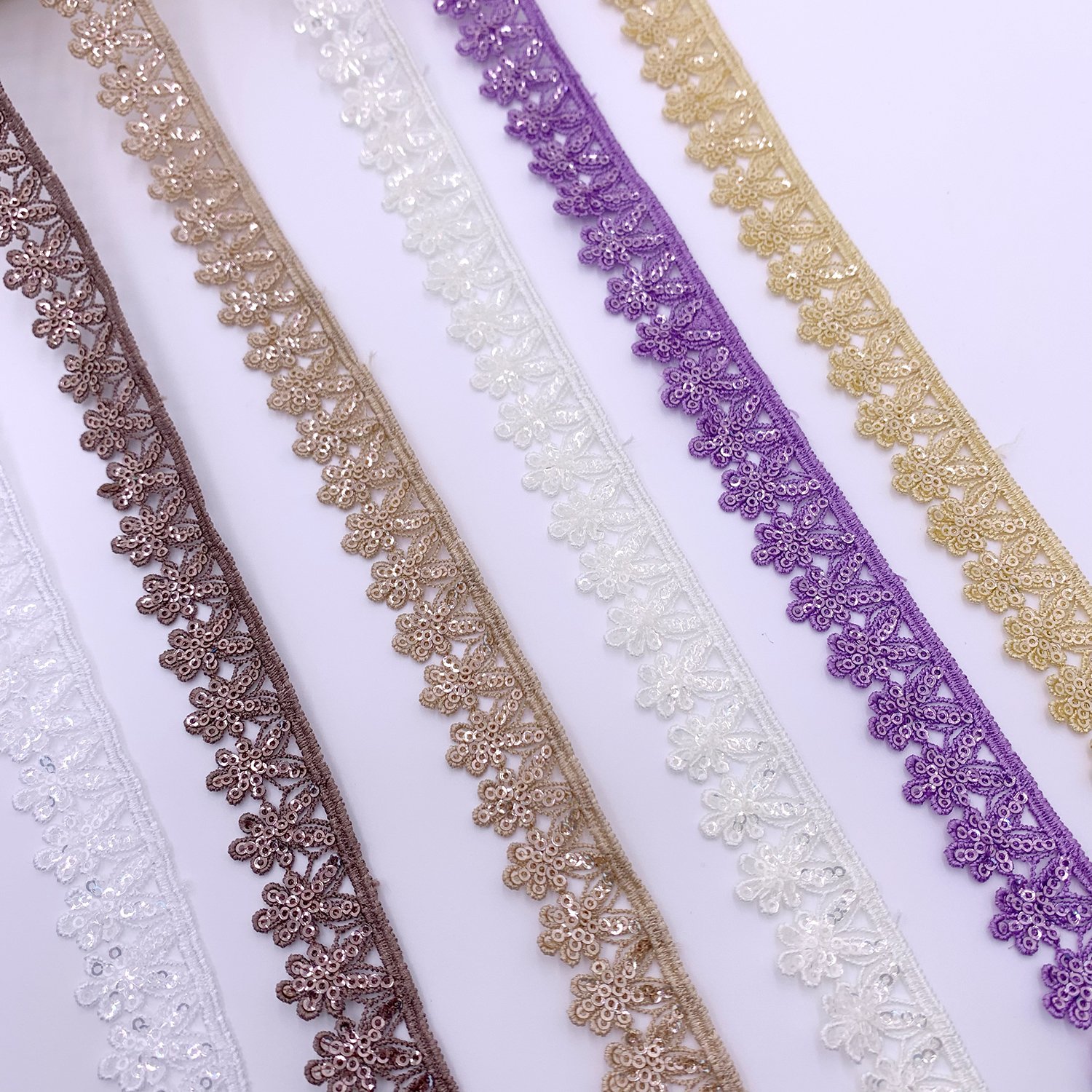 new design Custom colors sequence gpo lace polyester embroidery sequin lace trim