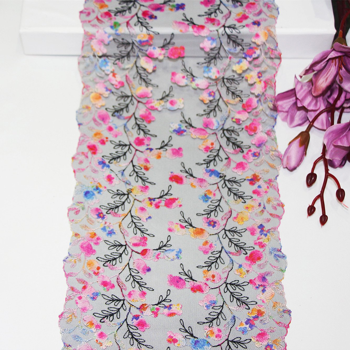 High Quality Pink Embroidery Lace Trim Colorful Printed Embroidered Lace Fabric for Women Lingerie