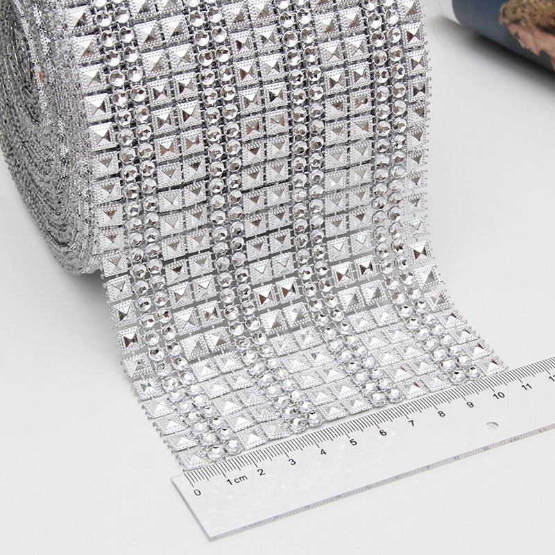 16 Rows Double Row Pyramid Shape Wedding Decorative Plastic Double Rows Rhinestone Clothing Lace Trim