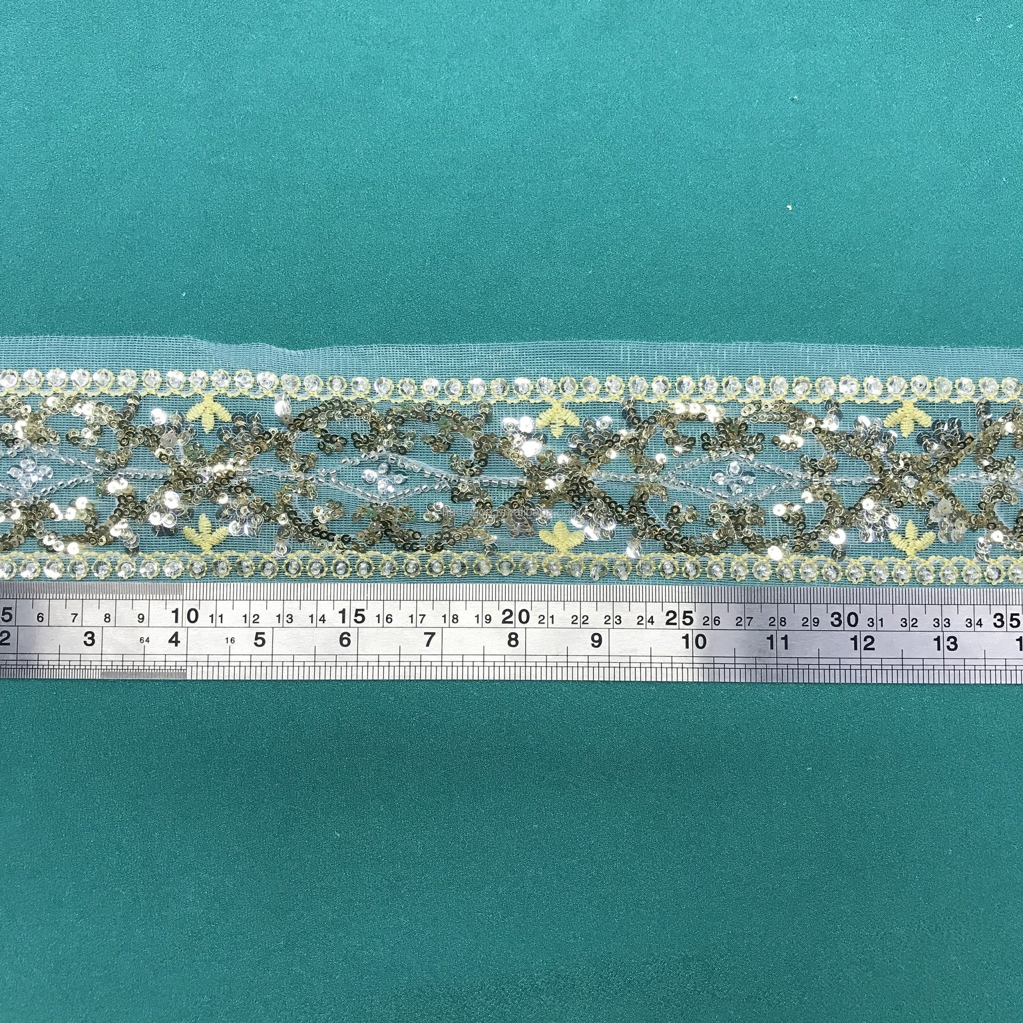 Fancy elegant lace fabric China factory wholesale trim tulle embroidery multicolor sprkling sequin beaded trimming lace fabric