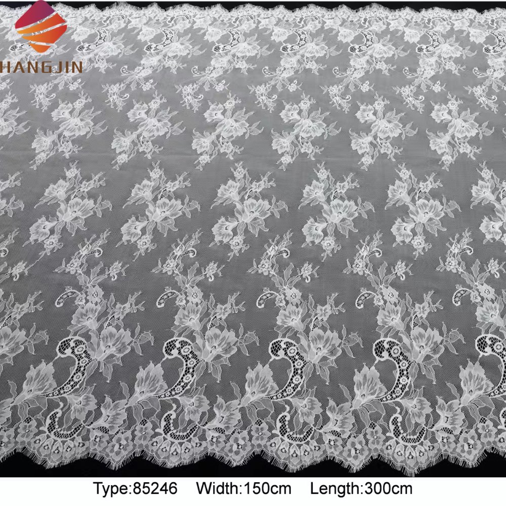 3 Meter Length Eyelash Bridal Lace Fabric White Alencon French Chantilly Lace Floral Embroidered Lace With Scallop Edge Trim