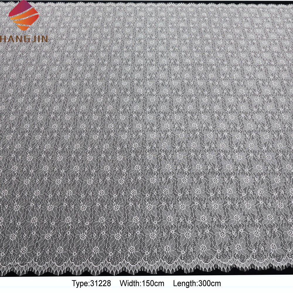 3 Meter Length Eyelash Bridal Lace Fabric White Alencon French Chantilly Lace Floral Embroidered Lace With Scallop Edge Trim