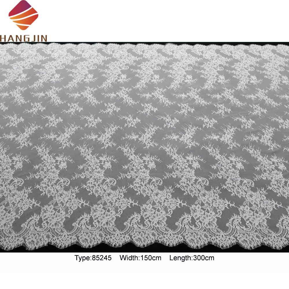 3 Meter Length Eyelash Bridal Lace Fabric White Alencon French Chantilly Lace Floral Embroidered Lace With Scallop Edge Trim