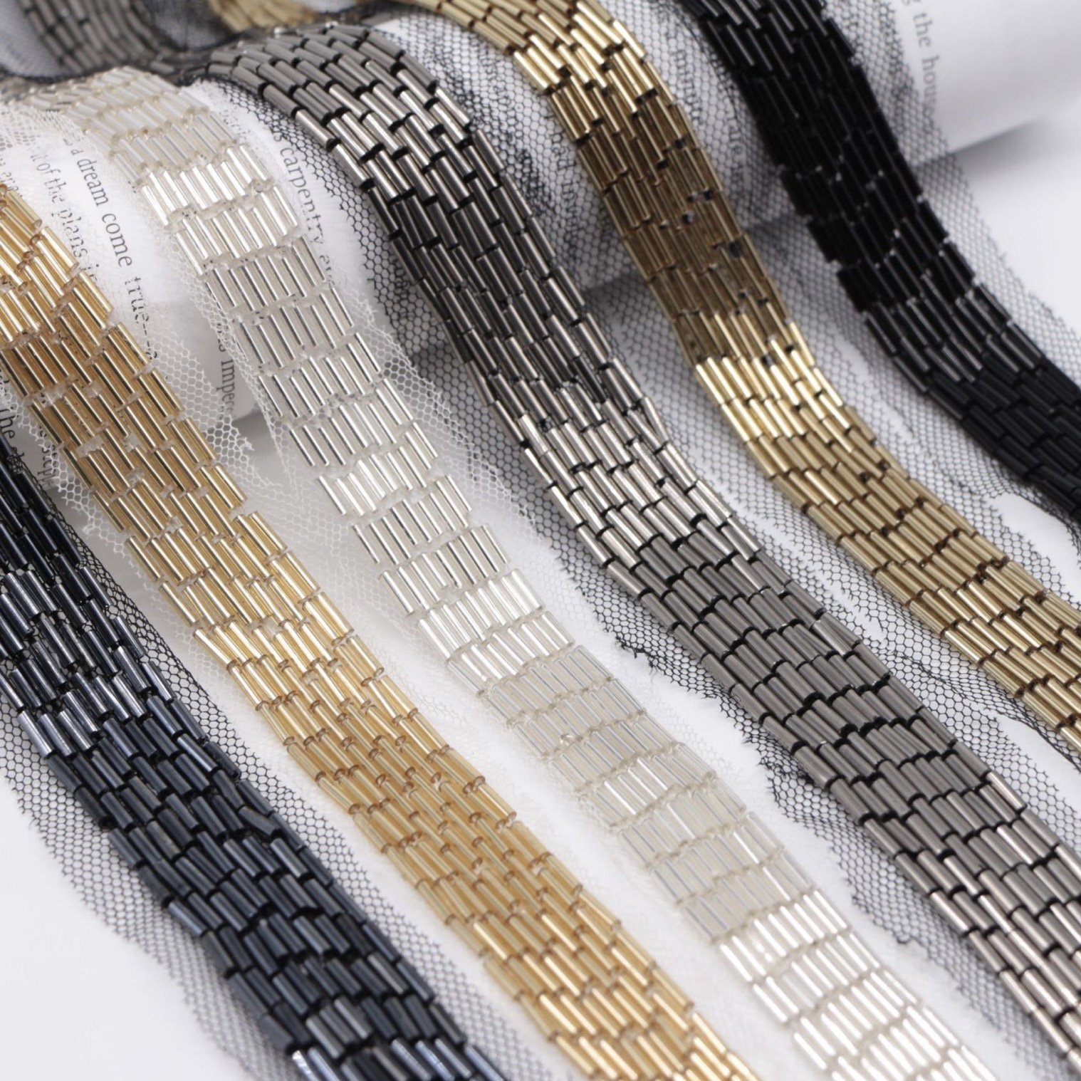 Quality Handmade 9 rows beaded trims bar code beaded decorative trims accessories hand nailing bead embroidery lace trim