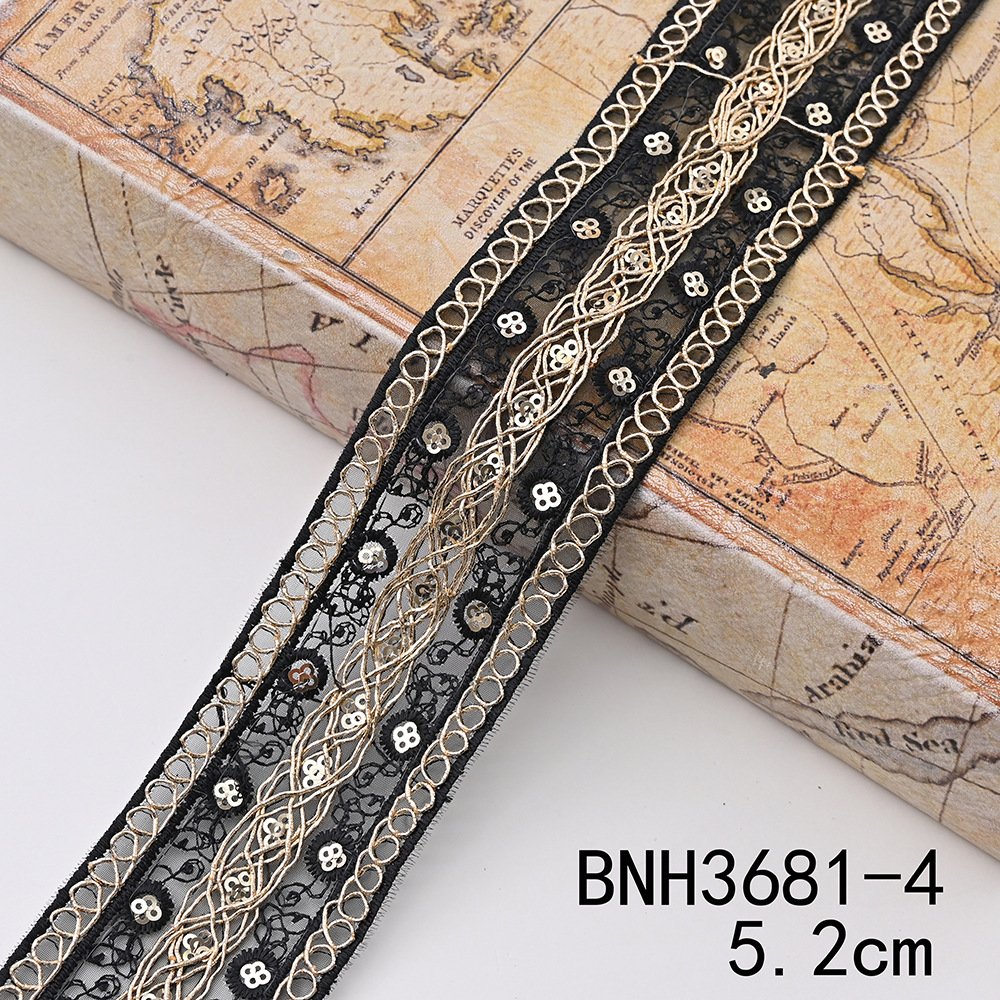 Hot Selling Garment Sequin Embroidered Voile Lace Trimming For Ethnic Style Clothing