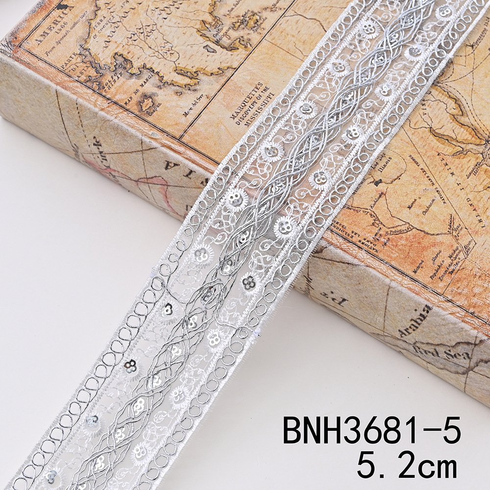 Hot Selling Garment Sequin Embroidered Voile Lace Trimming For Ethnic Style Clothing
