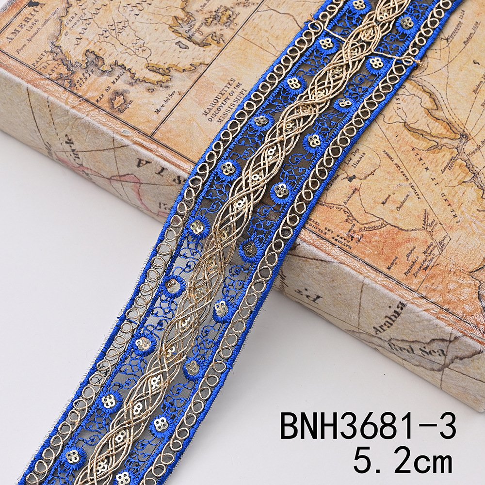 Hot Selling Garment Sequin Embroidered Voile Lace Trimming For Ethnic Style Clothing