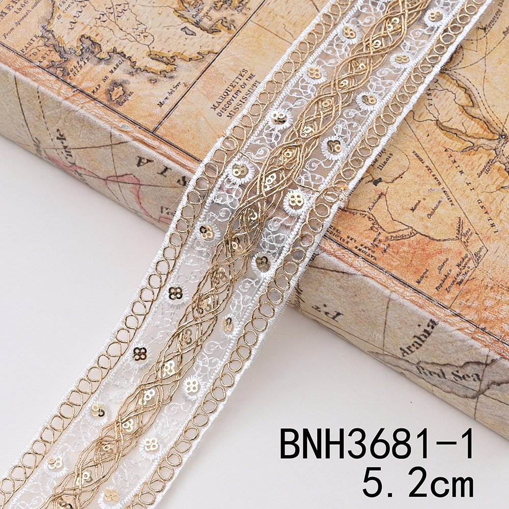 Hot Selling Garment Sequin Embroidered Voile Lace Trimming For Ethnic Style Clothing