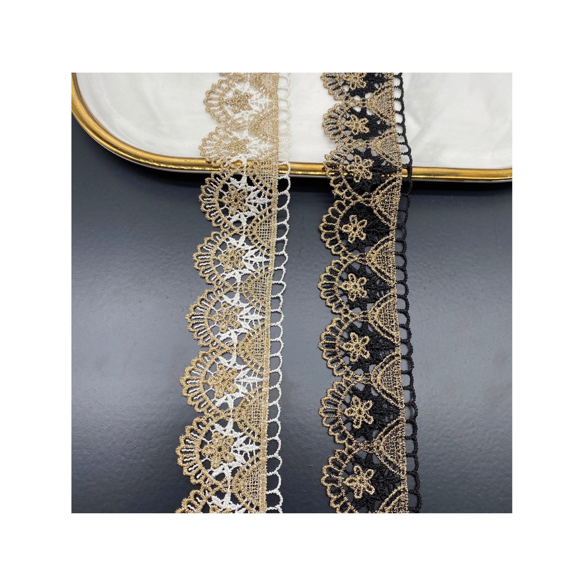 LS139 Double-colors Unilateral Gold Thread Embroidery Lace Trimming For Wedding Dress Floral Lace Clothing Accessories