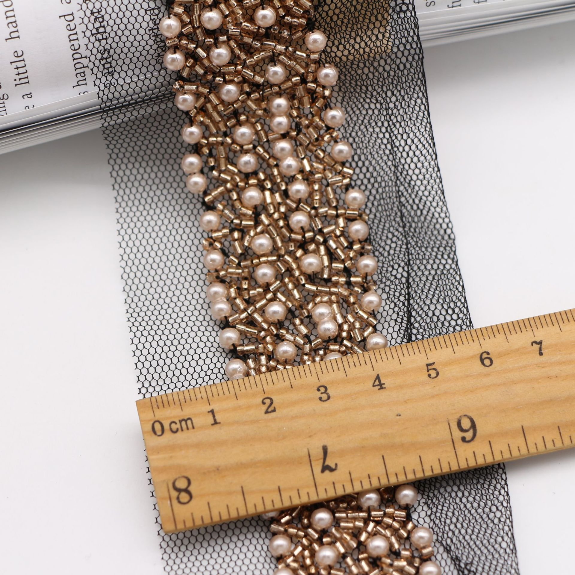 Width 3 cm Handmade Shiny pearls lace ribbon heavy tube beads tulle mesh lace trim for dress Collar decorations
