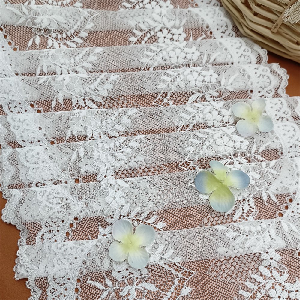 22CM Nylon Spandex Elastic Knitted Lace Trim Stretch Thin Lace Fabric for Clothes Lingerie Underwear Wedding Dresses Accessories