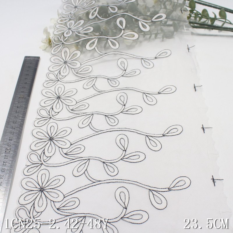 White Tulle Lace Lingerie Making Fabric 23cm bicolor Floral Embroidery Lace Trim for Ladies Underwear