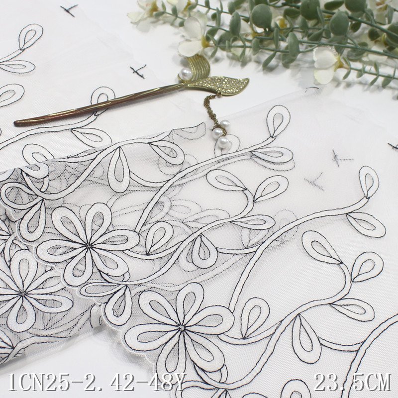 White Tulle Lace Lingerie Making Fabric 23cm bicolor Floral Embroidery Lace Trim for Ladies Underwear