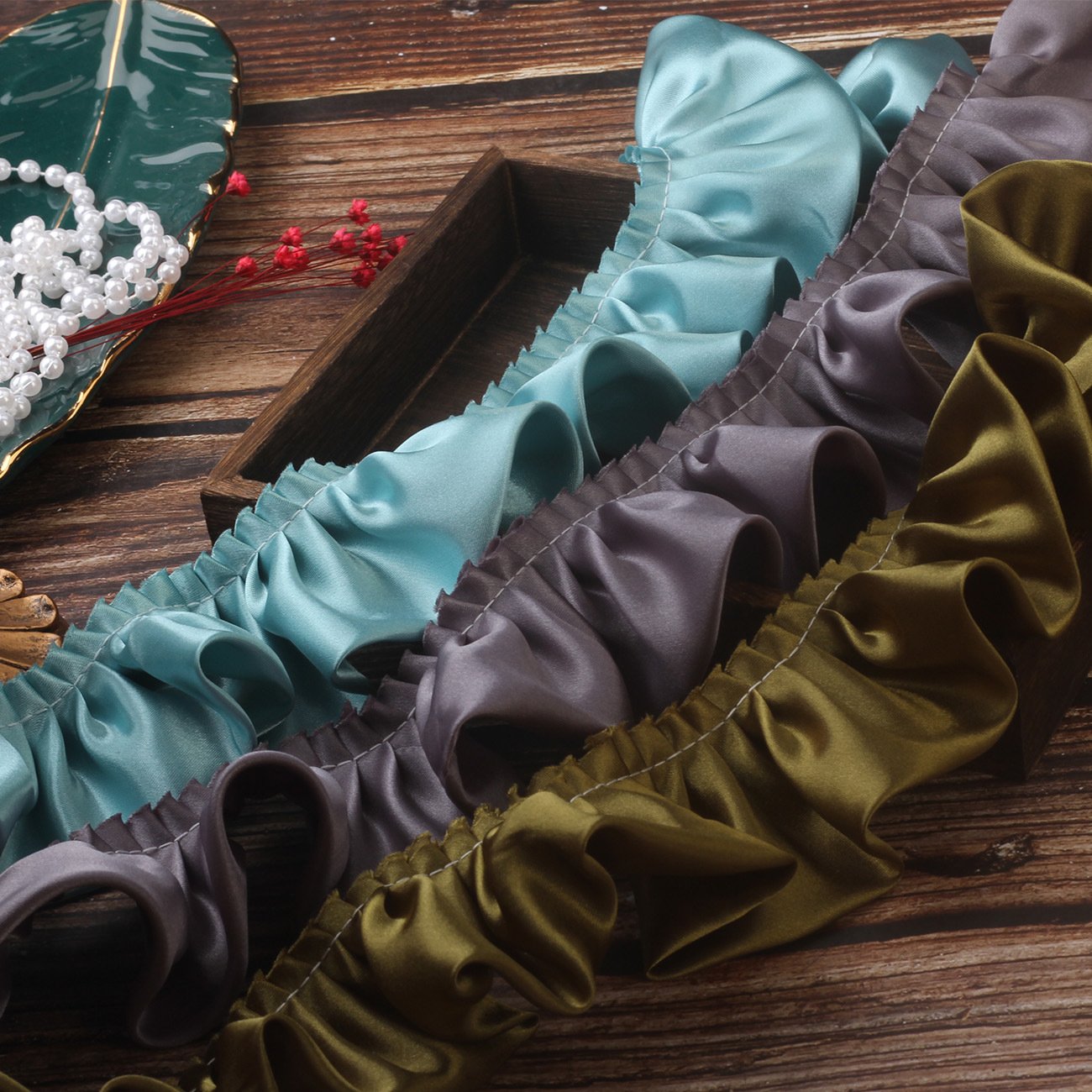 wholesale colorful 5.5cm 2 layer ruffle fabric dress accessories gathered satin pleated chiffon Lace Trim