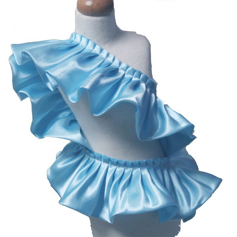 wholesale colorful 5.5cm 2 layer ruffle fabric dress accessories gathered satin pleated chiffon Lace Trim