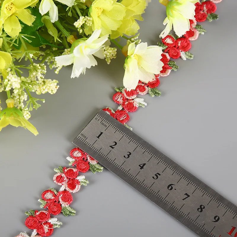 Factory Prices 20mm Embroidered Pink Rose Flower Lace Trim for Clothing Accessories