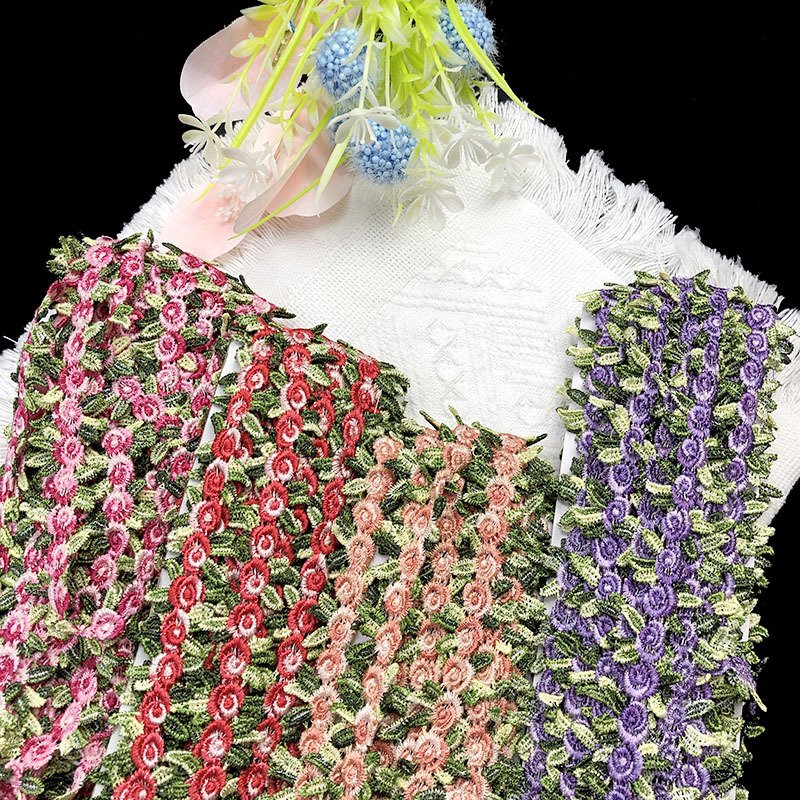 Factory Prices 20mm Embroidered Pink Rose Flower Lace Trim for Clothing Accessories