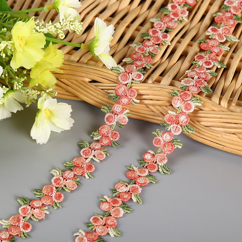 Factory Prices 20mm Embroidered Pink Rose Flower Lace Trim for Clothing Accessories