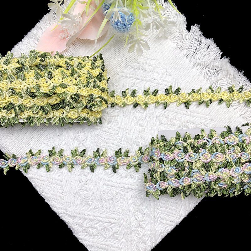 Factory Prices 20mm Embroidered Pink Rose Flower Lace Trim for Clothing Accessories