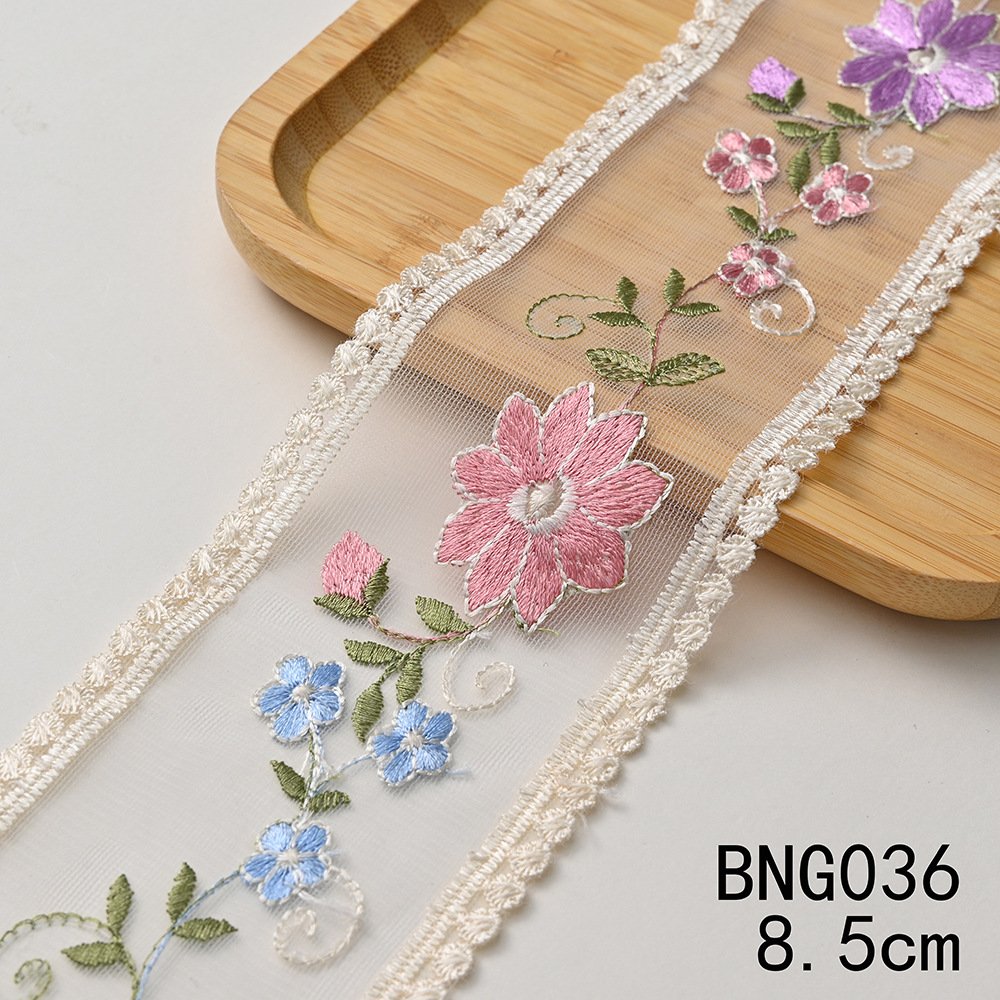Wholesale Bag Lace Trimming Wide Cotton Mesh Colorful Flower Embroidery Lace Trim