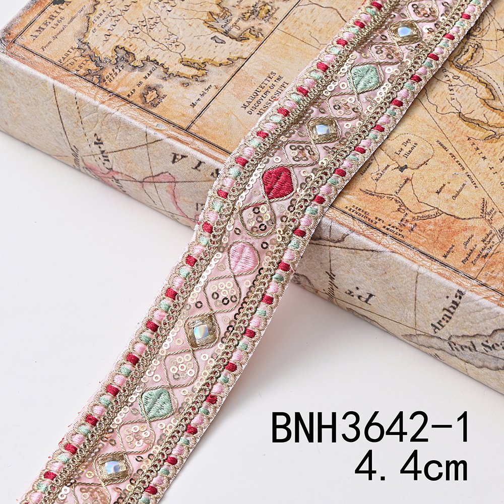 Ethnic Retro Elastic Gold Strand Thread Embroidered Webbing Ribbon Trim For Sewing On Clothing Decoration Lace