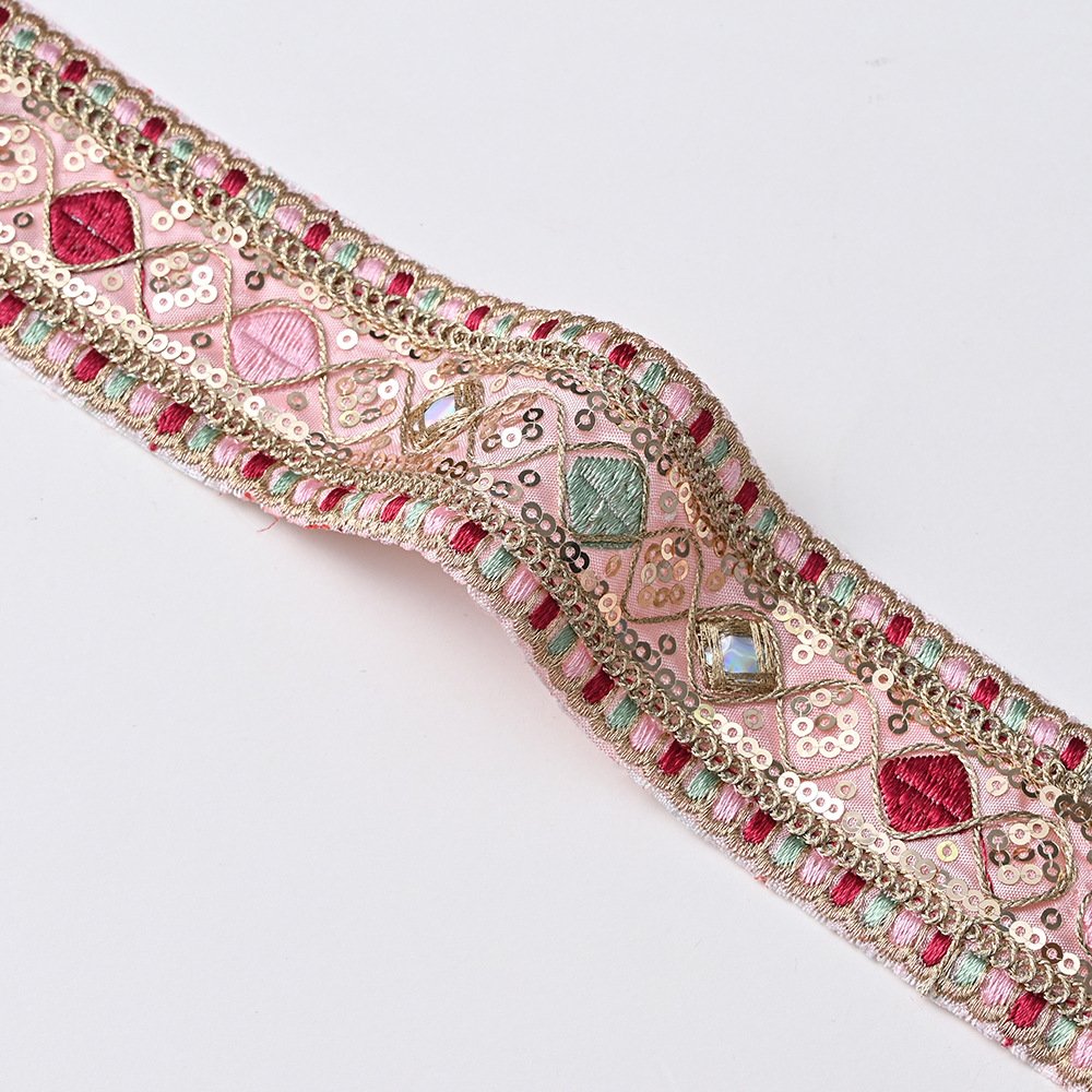 Ethnic Retro Elastic Gold Strand Thread Embroidered Webbing Ribbon Trim For Sewing On Clothing Decoration Lace