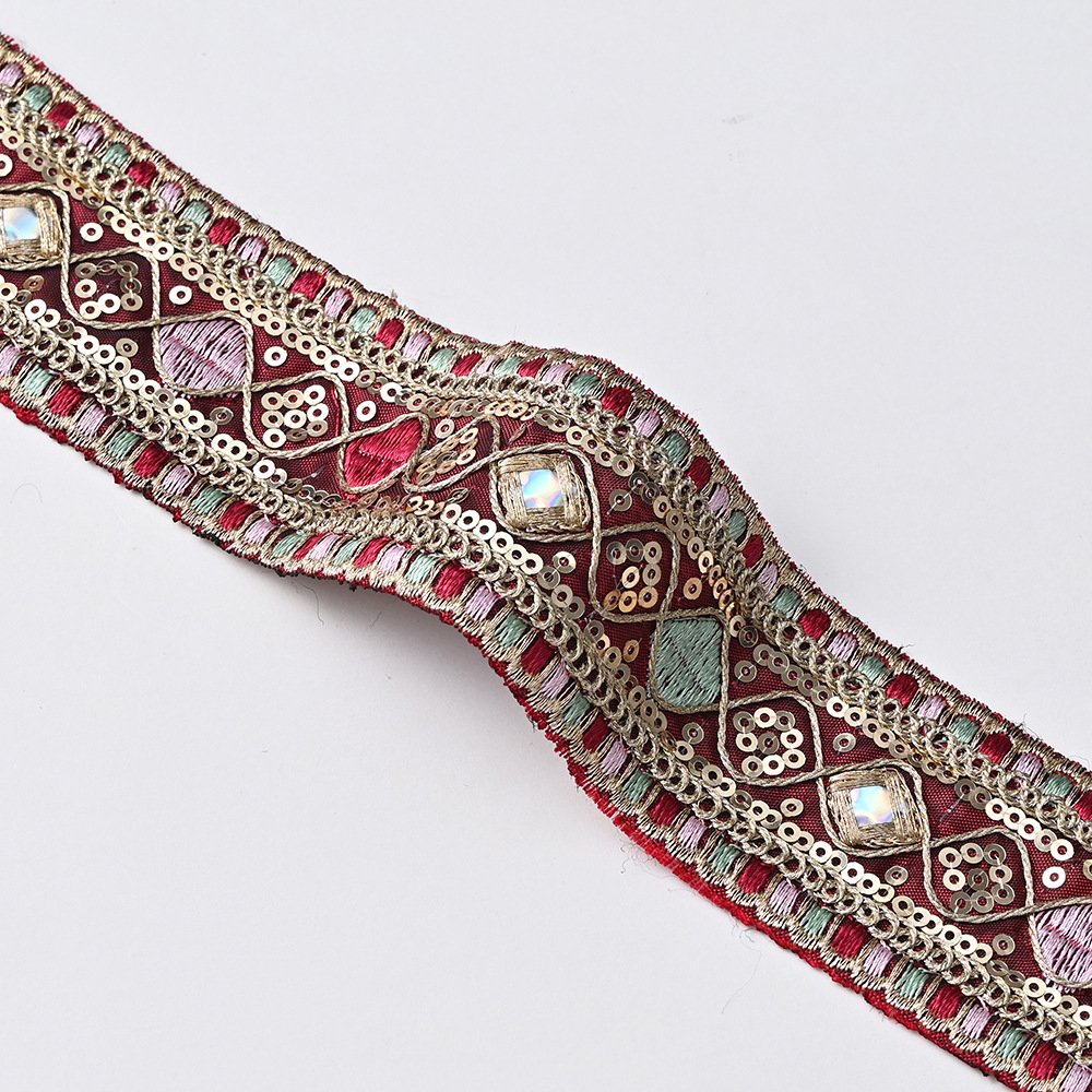 Ethnic Retro Elastic Gold Strand Thread Embroidered Webbing Ribbon Trim For Sewing On Clothing Decoration Lace