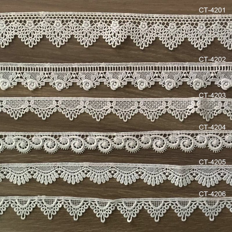 Factory Price Adorno de Encaje Borde Sewing Material Recorte de Encaje Polyester Milk Yarn Embroidery Cotton Guipure Lace Trim