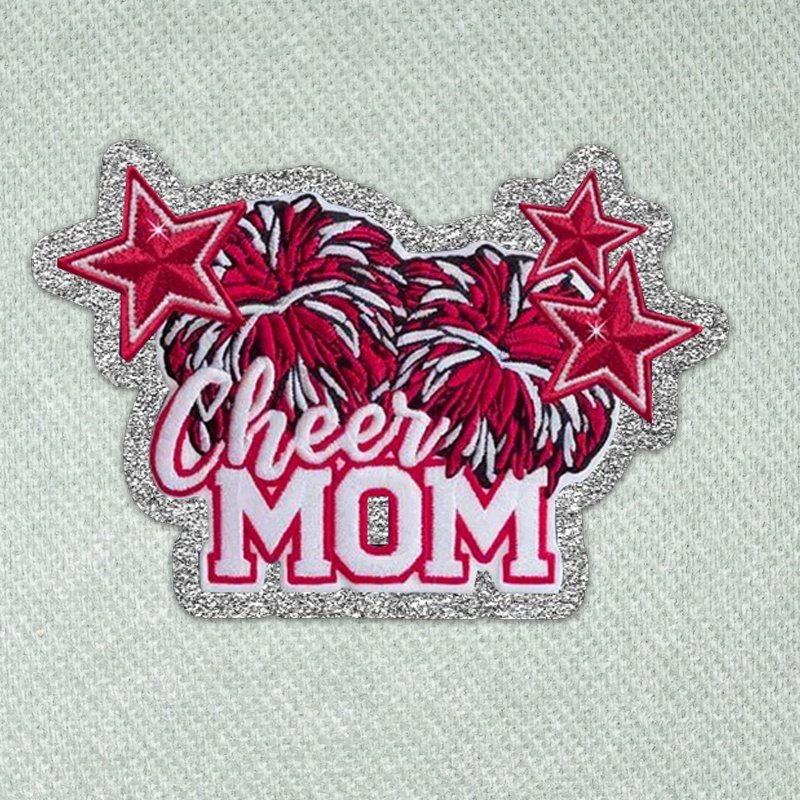 Wholesales Custom Cheer Mom Patches Iron On Glitter Trim Embroidery