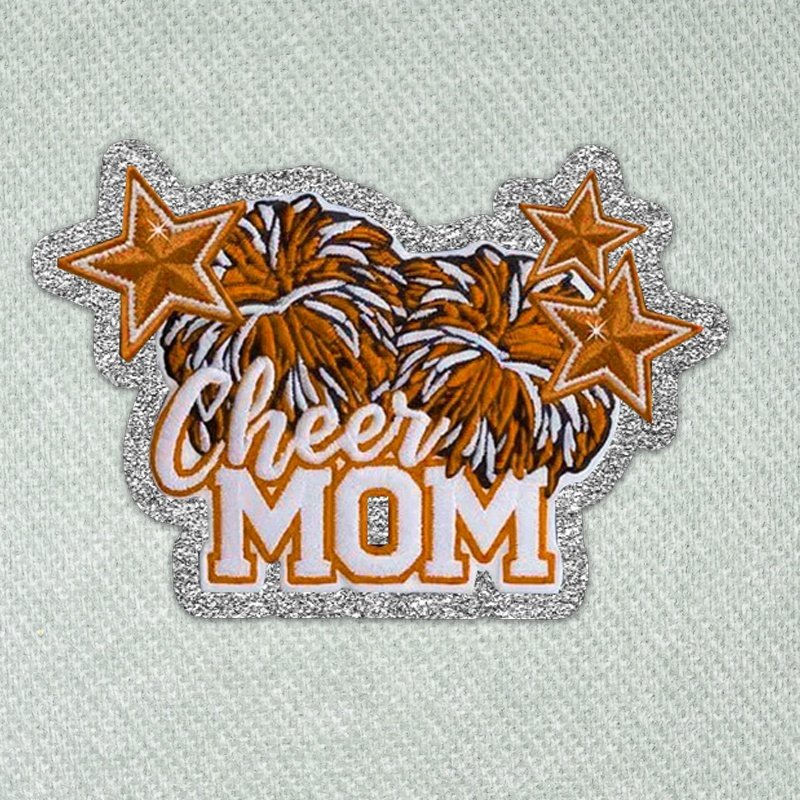Wholesales Custom Cheer Mom Patches Iron On Glitter Trim Embroidery