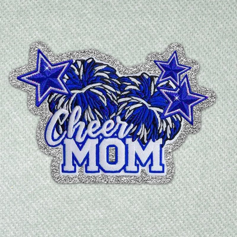 Wholesales Custom Cheer Mom Patches Iron On Glitter Trim Embroidery