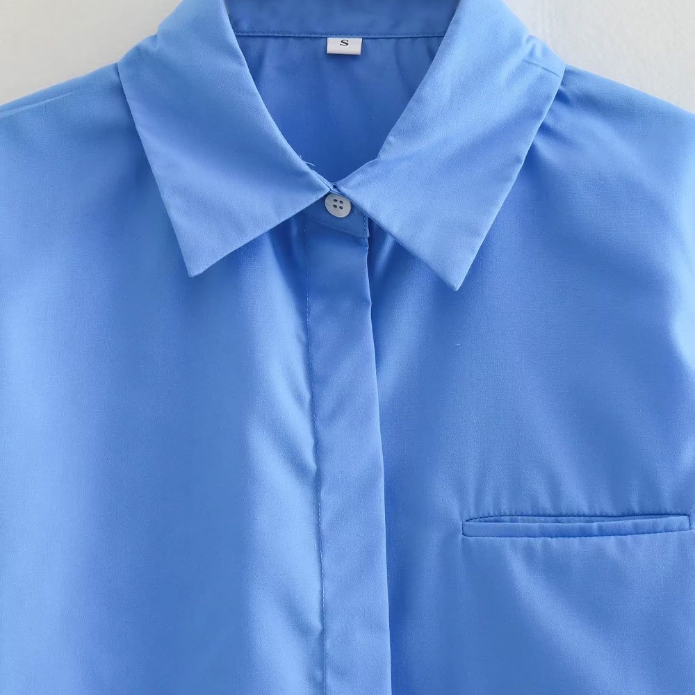 PB&ZA Women 2023 spring New Fashion Pocket trim Blouses Vintage Long Sleeve Button-up Female Shirts Chic Tops
