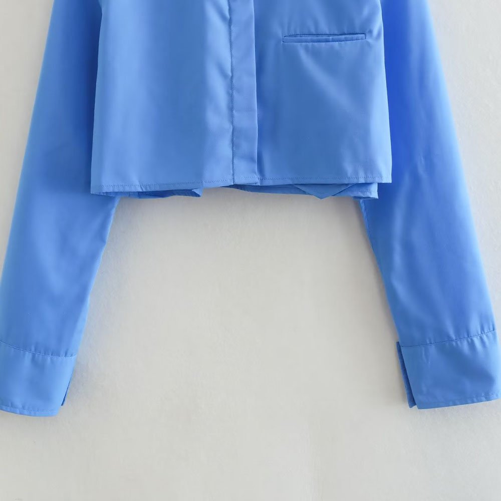 PB&ZA Women 2023 spring New Fashion Pocket trim Blouses Vintage Long Sleeve Button-up Female Shirts Chic Tops