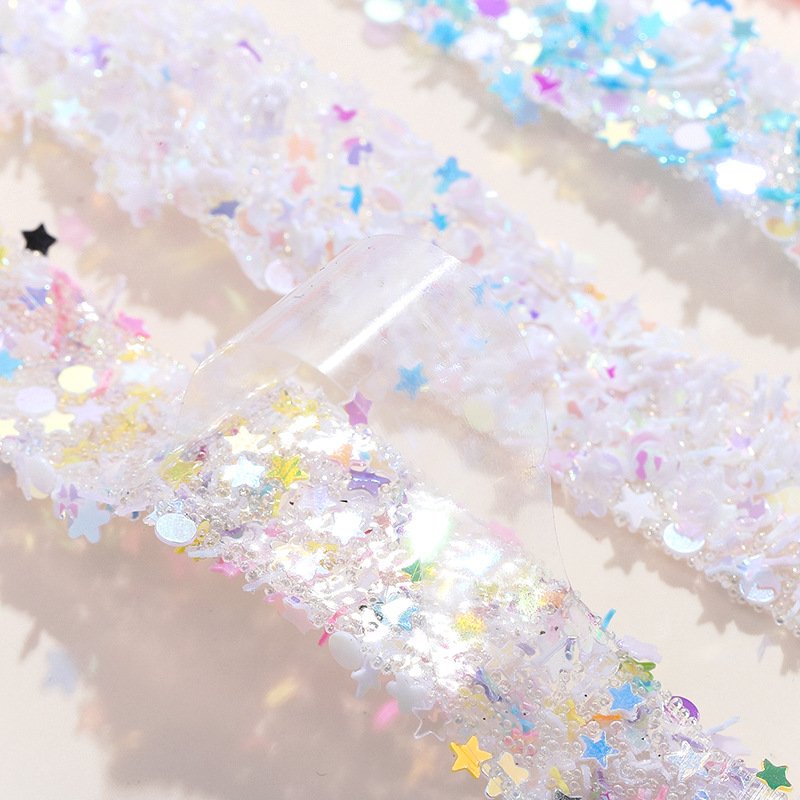 1.5cm Bling Sequin Ribbon Rhinestone Trim Hotfix Adhesive Strips Roll Rhinestone Ribbon for Garment Crafts DIY Decoration