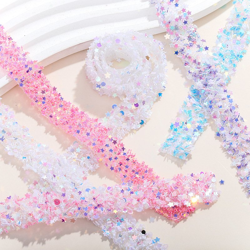 1.5cm Bling Sequin Ribbon Rhinestone Trim Hotfix Adhesive Strips Roll Rhinestone Ribbon for Garment Crafts DIY Decoration