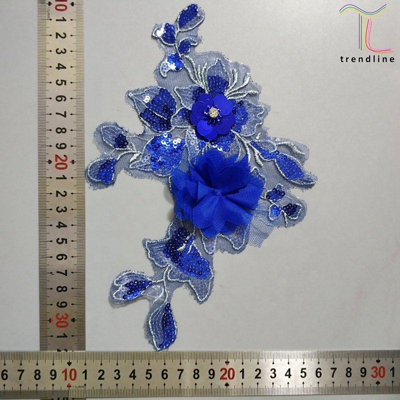 Multi color custom flower sequin chiffon embroidery patches appliques and trimmings for women clothes