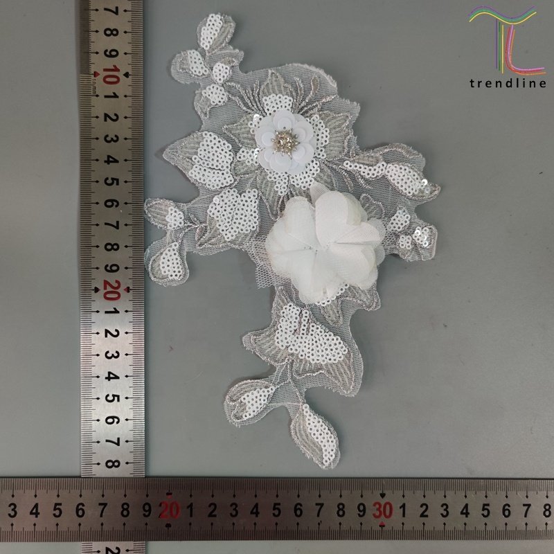 Multi color custom flower sequin chiffon embroidery patches appliques and trimmings for women clothes