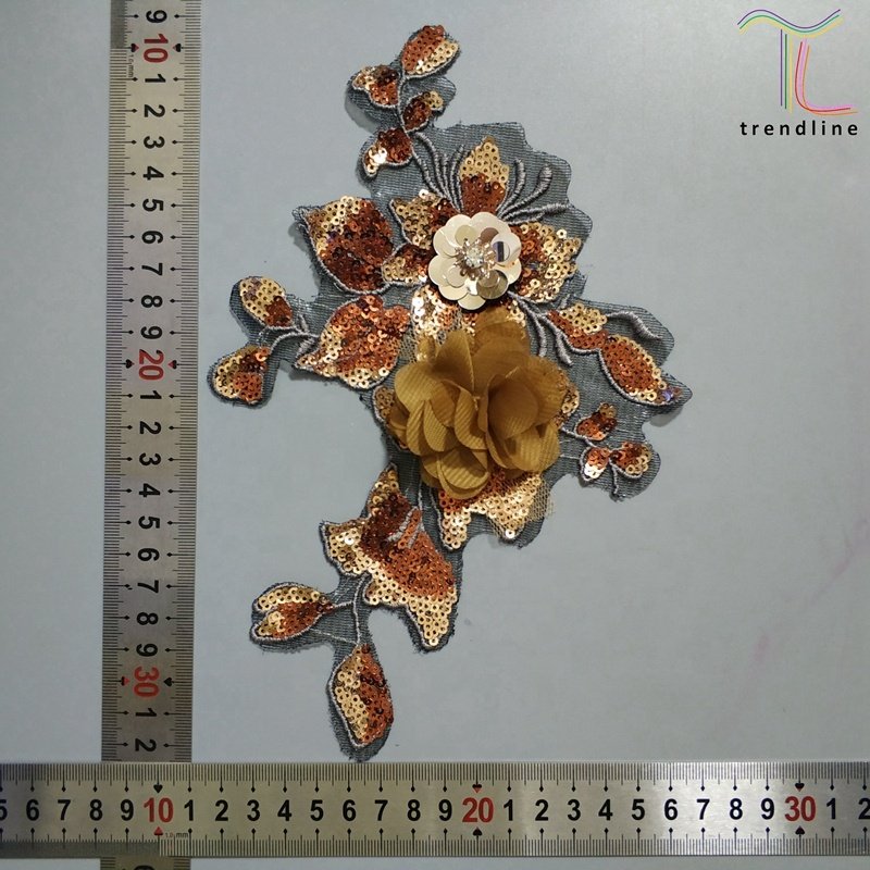 Multi color custom flower sequin chiffon embroidery patches appliques and trimmings for women clothes