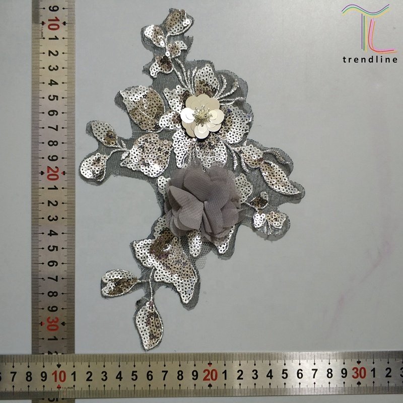 Multi color custom flower sequin chiffon embroidery patches appliques and trimmings for women clothes